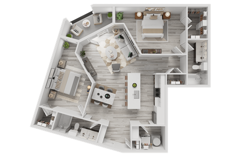 Floor plan for 2 beds, 2 baths, 1220 sqft